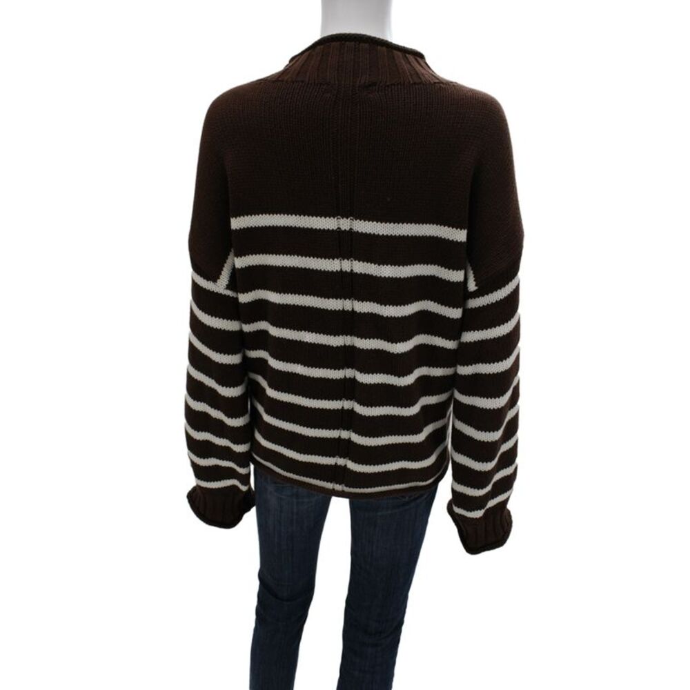 J Crew Women Brown Striped Cotton Mock Neck Pullover Sweater Size M - Picture 3 of 6